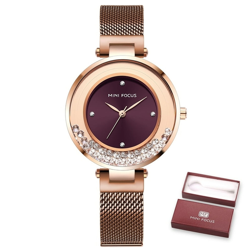 Relógio De Pulso Feminino Mini Focus Mf0254l À Prova D&#39;água Castanho