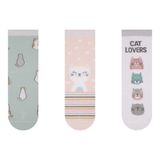 Kit Meia Soquete Feminina Estampada 3 Pares