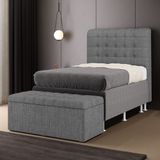 Cabeceira Rana E Calçadeira Alpha 90 Para Cama De Solteiro N-041 Linho Cinza Escuro Aradecor