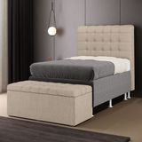 Cabeceira Rana E Calçadeira Alpha 90 Para Cama De Solteiro N-039 Linho Bege Aradecor