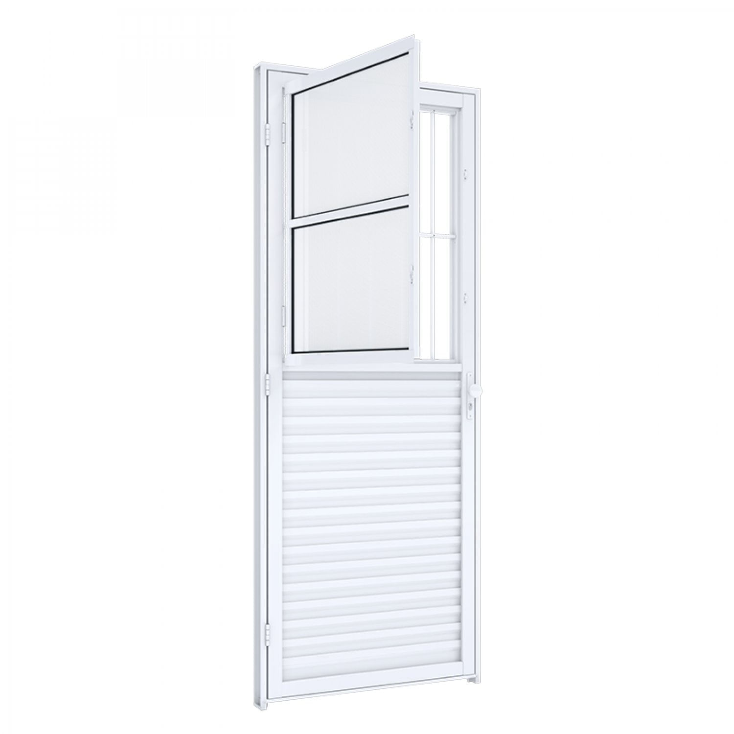 Porta de Giro Mista Natural com Postigo Grade Riobras Alumínio  215cm x 85cm Branco