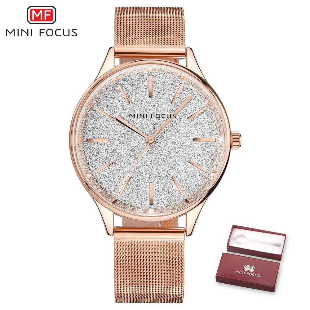 Relógio Feminino Mini Focus Mf0044l À Prova D&#39;água Ouro Rosa