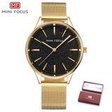 Relógio Feminino Mini Focus Mf0044l À Prova D&#39;água Ouro Preto