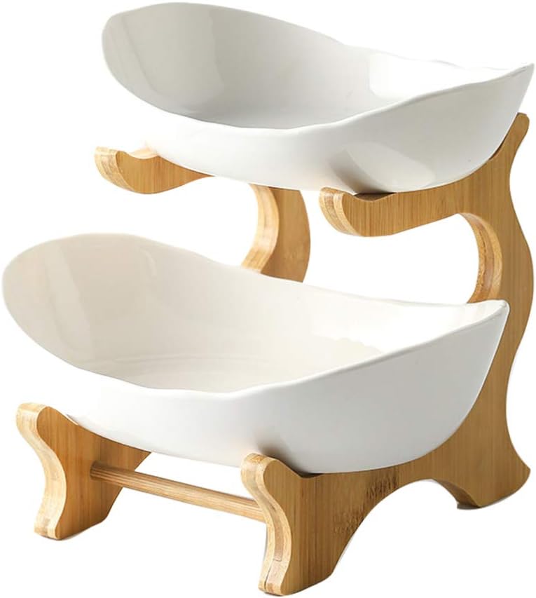 Cerâmica Fruit Bowl Camada Dupla Porcelana Tiered Vegetable S