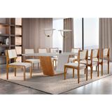 Conjunto De Mesa De Jantar Com Tampo De Vidro Off White Luna E 8 Cadeiras Palazzo Linho Bege E Imbuia