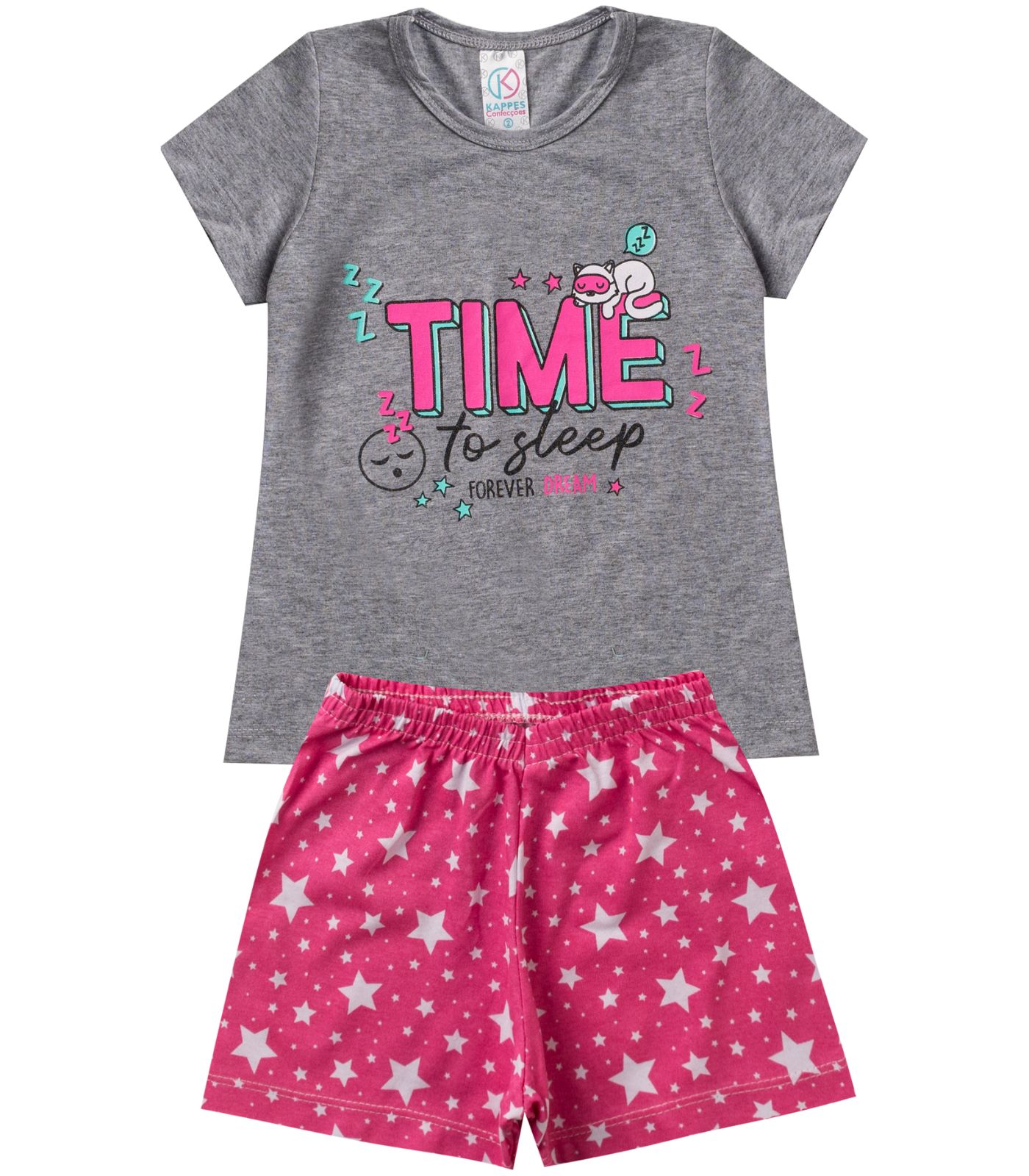 Pijama Verão Infantil Feminino Kappes Cinza 3