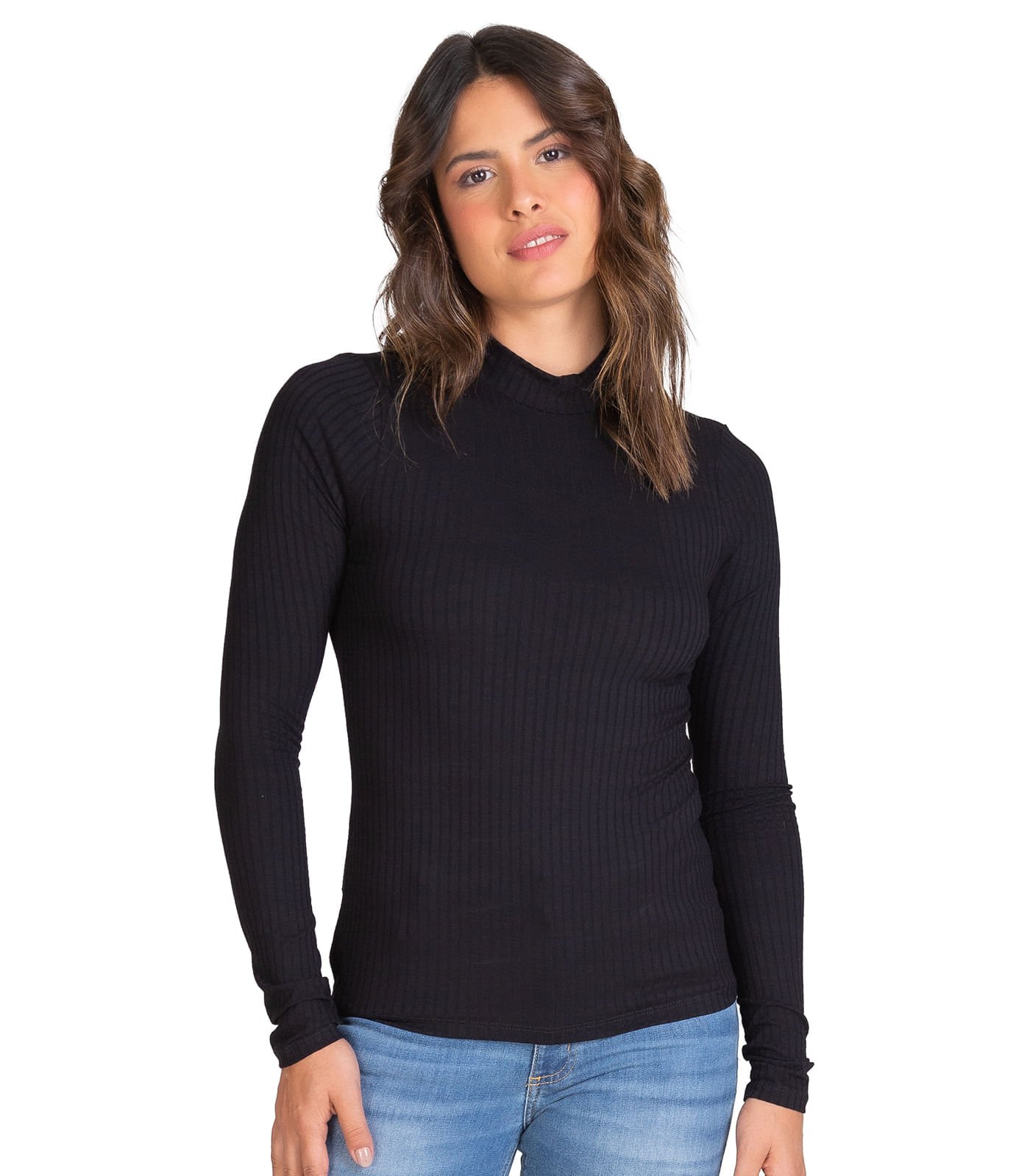 Blusa Manga Longa Feminina Canelada Select Preto Gg