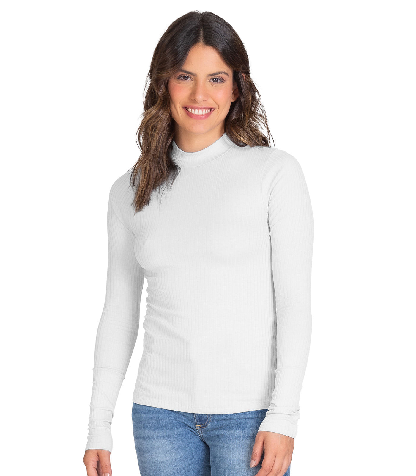 Blusa Manga Longa Feminina Canelada Select Branco Gg