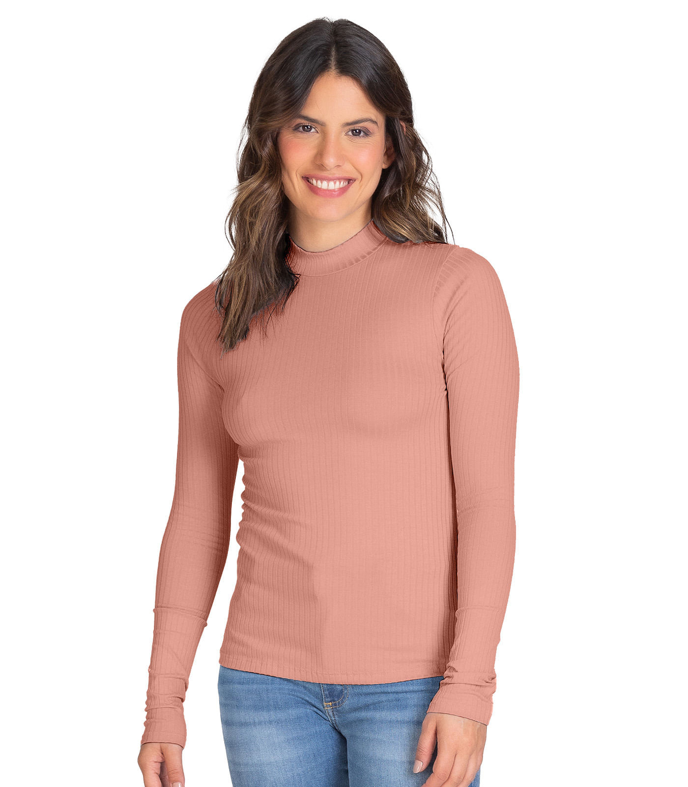Blusa Manga Longa Feminina Canelada Select Rosa Xgg