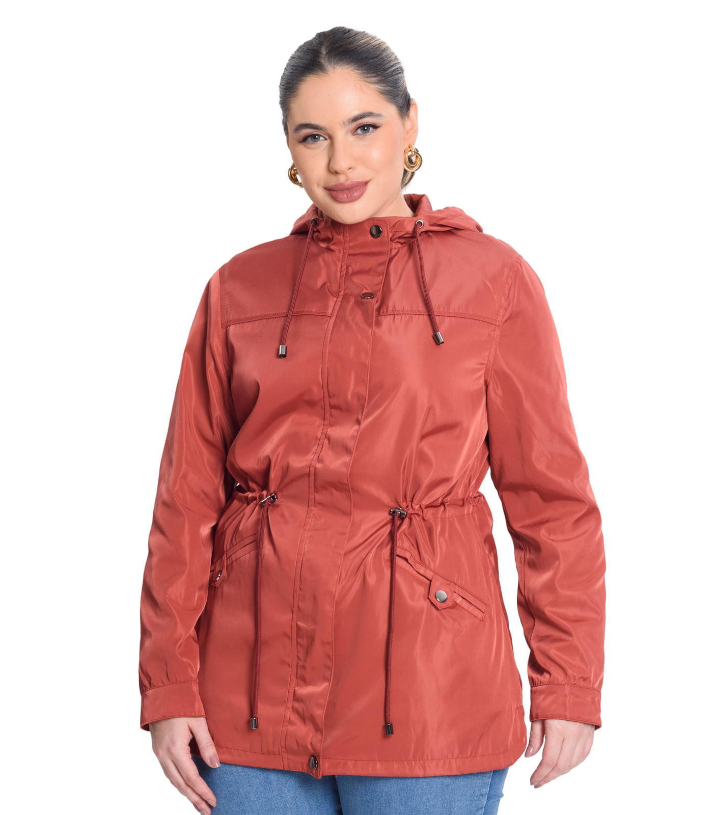 Jaqueta Com Capuz Sarja Secret Glam Marrom Plus G1