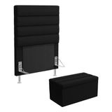 Cabeceira Atlas E Calçadeira Baú Ursa 90 Para Cama De Solteiro Z-005 Sued Preto Aradecor