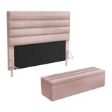 Cabeceira Atlas E Calçadeira Baú Ursa 195 Para Cama King N-031 Veludo Rosê Claro Aradecor