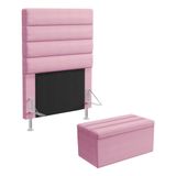 Cabeceira Atlas E Calçadeira Baú Ursa 90 Para Cama De Solteiro Z-009 Sued Rosê Aradecor