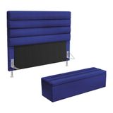 Cabeceira Atlas E Calçadeira Baú Ursa 140 Para Cama De Casal A-019 Couro Azul Aradecor