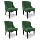 Kit 4 Cadeiras Estofadas Para Sala De Jantar Base Fixa De Madeira Preto Lia Veludo Verde - Ibiza