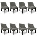 Kit 8 Cadeiras Estofadas Para Sala De Jantar Base Fixa De Madeira Preto Lia Suede Grafite - Ibiza