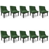 Kit 10 Cadeiras Estofadas Para Sala De Jantar Base Fixa De Madeira Preto Lia Suede Verde - Ibiza