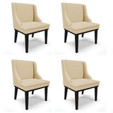 Kit 4 Cadeiras Estofadas Para Sala De Jantar Base Fixa De Madeira Preto Lia Veludo Luxo Off White - Ibiza