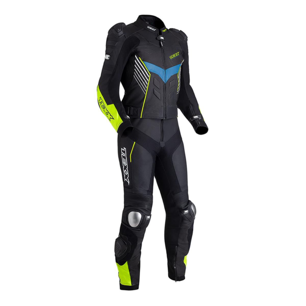 Macacão Moto 2 Peças Pista Couro Motociclista Esportivo Texx - 4xl - Preto, Azul E Verde