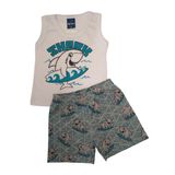 Conjunto Bebê Menino Rei Rex Camiseta Regata Tubarão Surf  + Bermuda Estampa Tubarão