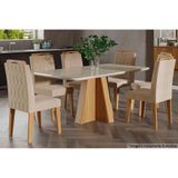 Sala De Jantar Completa Maite C Tampo Madeirado C Vidro Canto Reto 160cm 6 Cadeiras Paola Nature Ow Nude Cimol