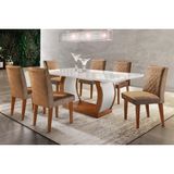 Sala De Jantar Completa Jade C Tampo Madeirado C Vidro Canto Reto 180cm 6 Cadeiras Jade Imbuia Animale Chocolate Rufato
