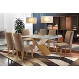 Sala De Jantar Completa Imperatriz C Tampo Madeirado C Vidro Canto Reto 180cm 6 Cadeiras Lunara Imbuia Animale Chocolate Rufato