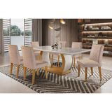 Sala De Jantar Completa Jade C Tampo Madeirado C Vidro Canto Curvo 180cm 6 Cadeiras Jade Imbuia Linho Esmeralda Rufato