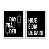 Quadro Decorativo Kit Day Trader Preto A3 Com Vidro