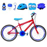 Bicicleta Infantil Aro 20 + Kit Proteção Vermelha E Azul