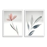 Quadro Decorativo Kit Flor Aquarela Cinza Com Vidro