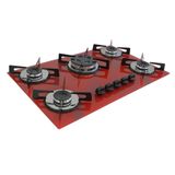 Cooktop 5 Bocas Tripla Chama Premium Chamalar - Marmorizado Vermelho