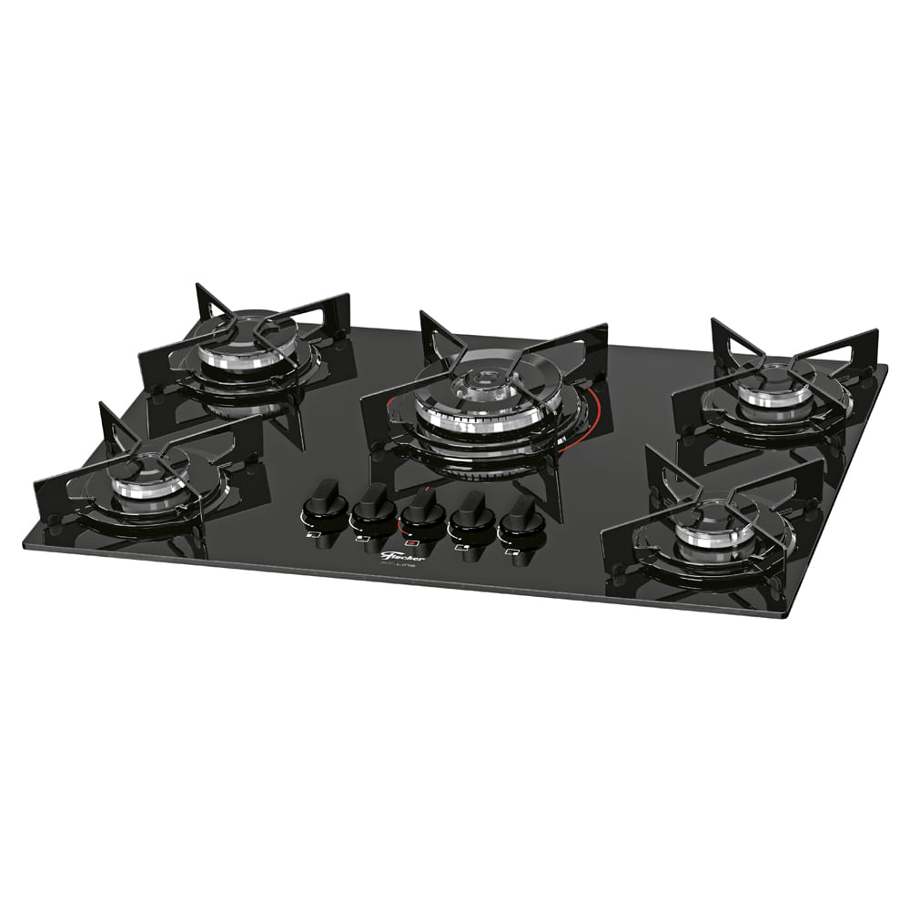 Cooktop A Gás Fischer Fit Line 5q Tc Com 5 Bocas Preto - Único