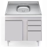 Balcão Gabinete Com Pia Inox 100cm 2 Portas 2 Gavetas Luziania Branco - Lumil