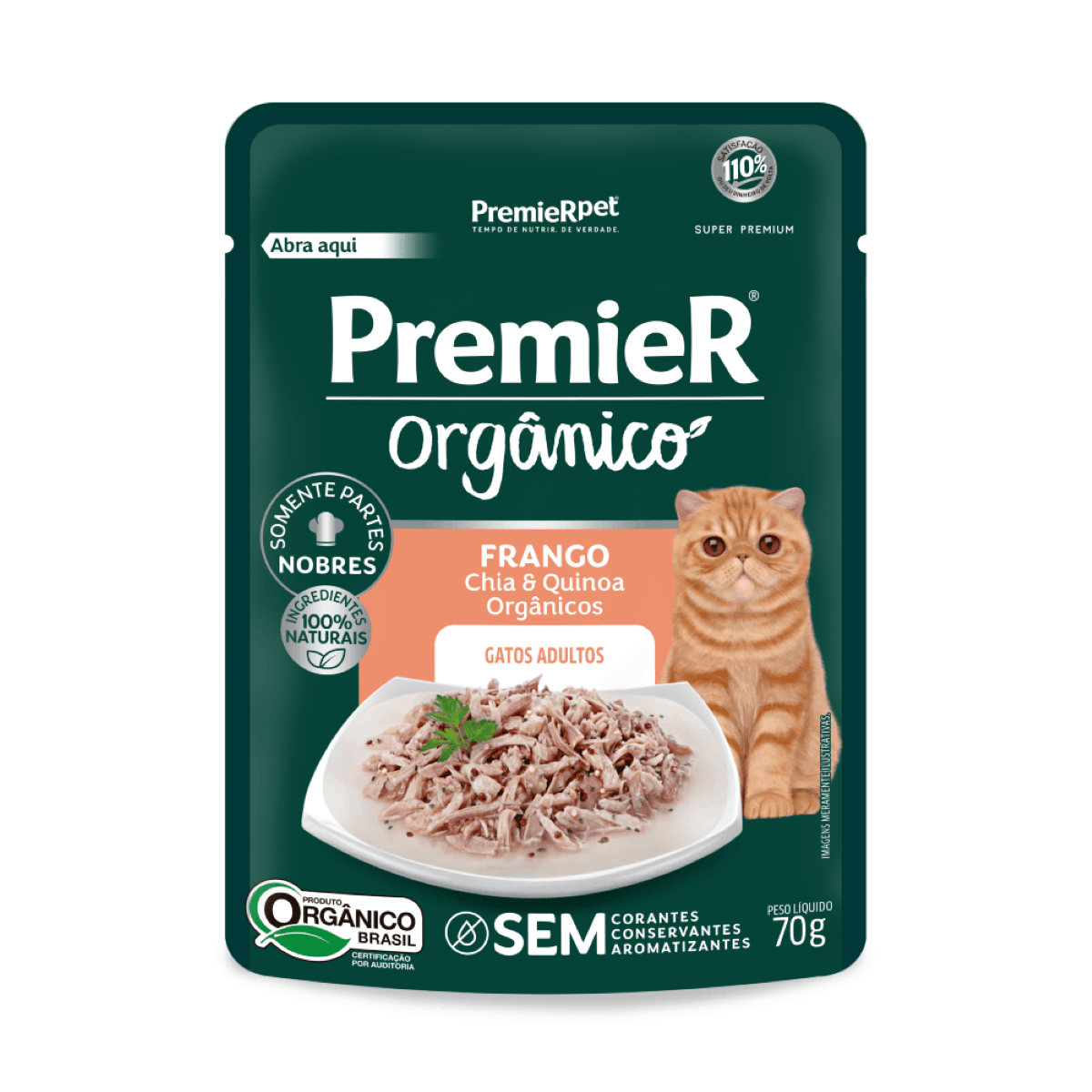 Ração Úmida Premier Gourmet Gatos Adultos Sache Orgânico Frango 70g