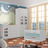 Quarto De Bebê Cômoda Berço E Guarda Roupa 100% Mdf Branco Eloísa Phoenix Baby