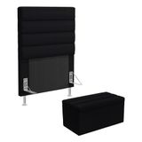 Cabeceira Atlas E Calçadeira Baú Ursa 90 Para Cama De Solteiro N-024 Veludo Preto Aradecor