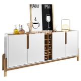 Aparador Buffet Sala Lizz 190cm Com Pés De Madeira Maciça Branco/cedro