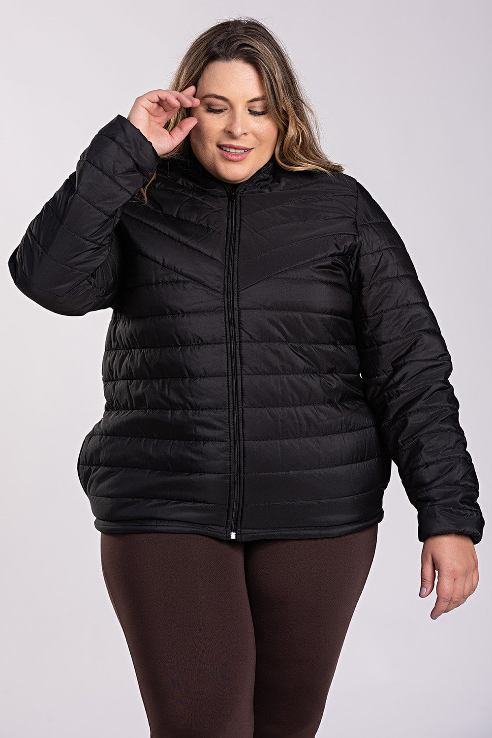 Jaqueta Feminina Plus Size Puffer Em Microfibra - Serena