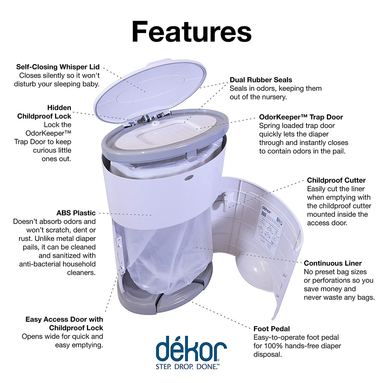 Dekor Classic Hands free Diaper Pail Branca Mais F cil De Usar