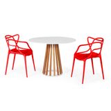 Conjunto Mesa De Jantar Redonda Branca 100cm Talia Amadeirada Com 2 Cadeiras Allegra - Vermelho