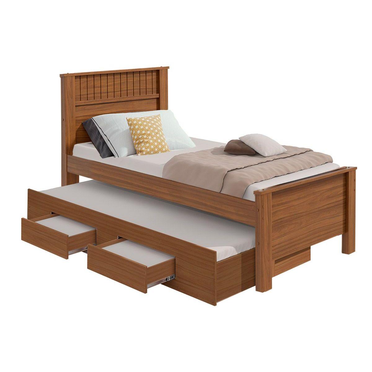 Cama Solteiro Athenas 2 Gavetas C Auxiliar Rovere Amendoa Lopas