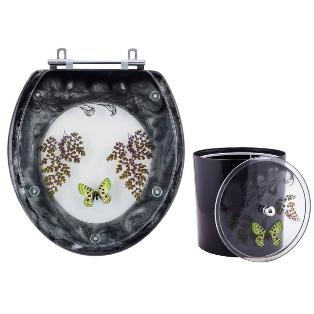 Tampa De Vaso E Lixeira Decorada Borboleta Preto