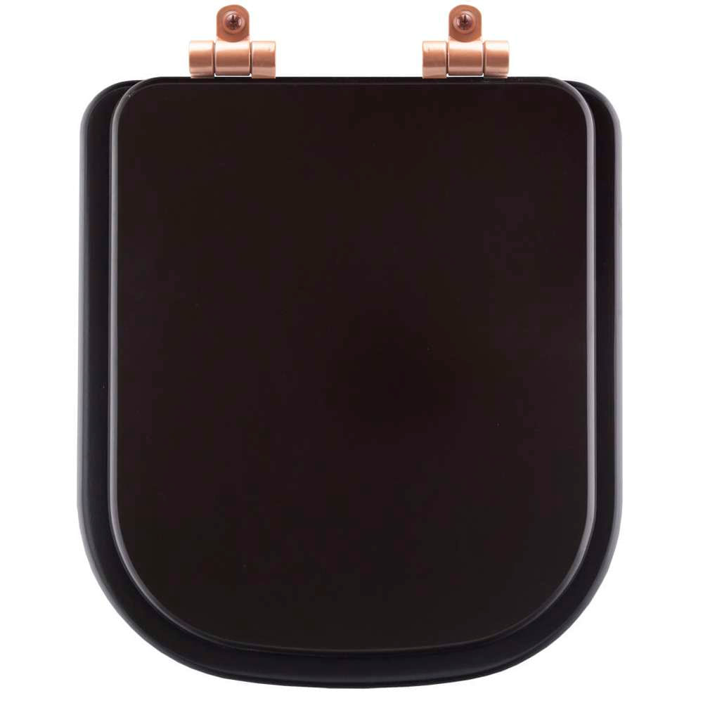 Tampa De Vaso Poliéster Com Amortecedor Piano Marrom Fosco Para Bacia Deca Com Ferragem Rose Gold