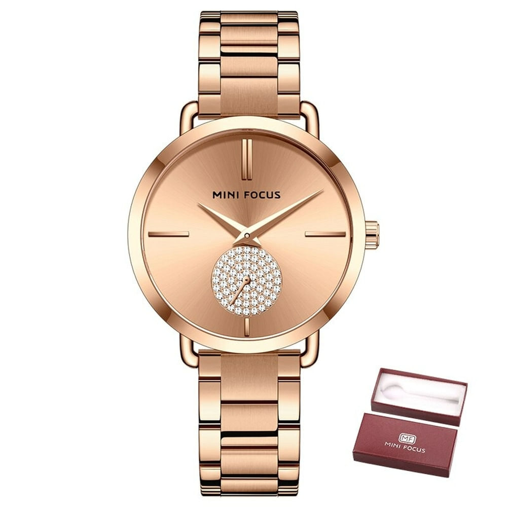 Relógio De Quartzo Feminino Mini Focus Mf0222l À Prova D&#39;água Ouro Rosa