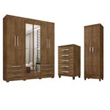 Kit Guarda Roupa Casal Marselha 6 Portas Com Espelho, Cômoda 5 Gavetas Porto Belo Cairo Malbec