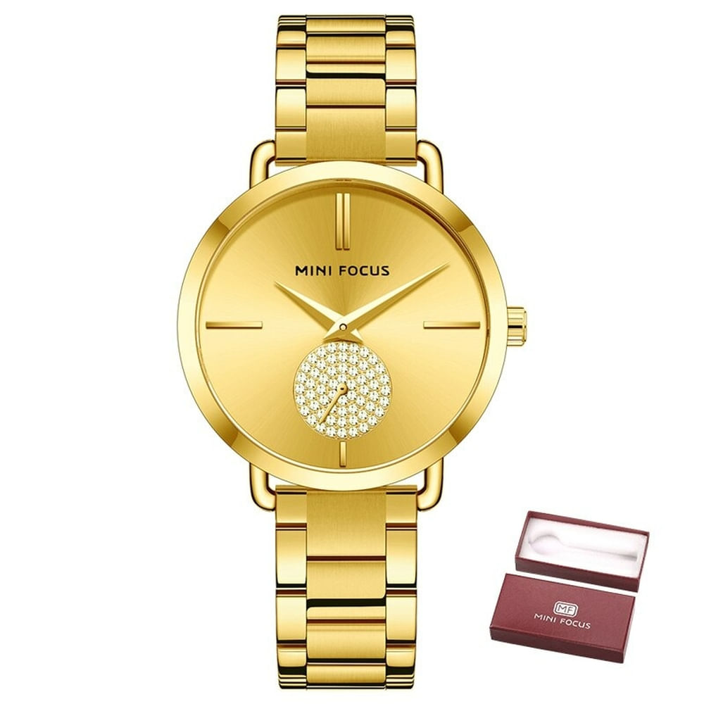 Relógio De Quartzo Feminino Mini Focus Mf0222l À Prova D&#39;água Dourado