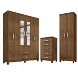 Kit Guarda Roupa Casal Modena 6 Portas 2 Gavetas Com Espelho, Cômoda 5 Gavetas Malbec Incorplac