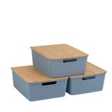 Kit 3 Caixas Organizadoras Tampa De Bambu 12l Azul- Oikos