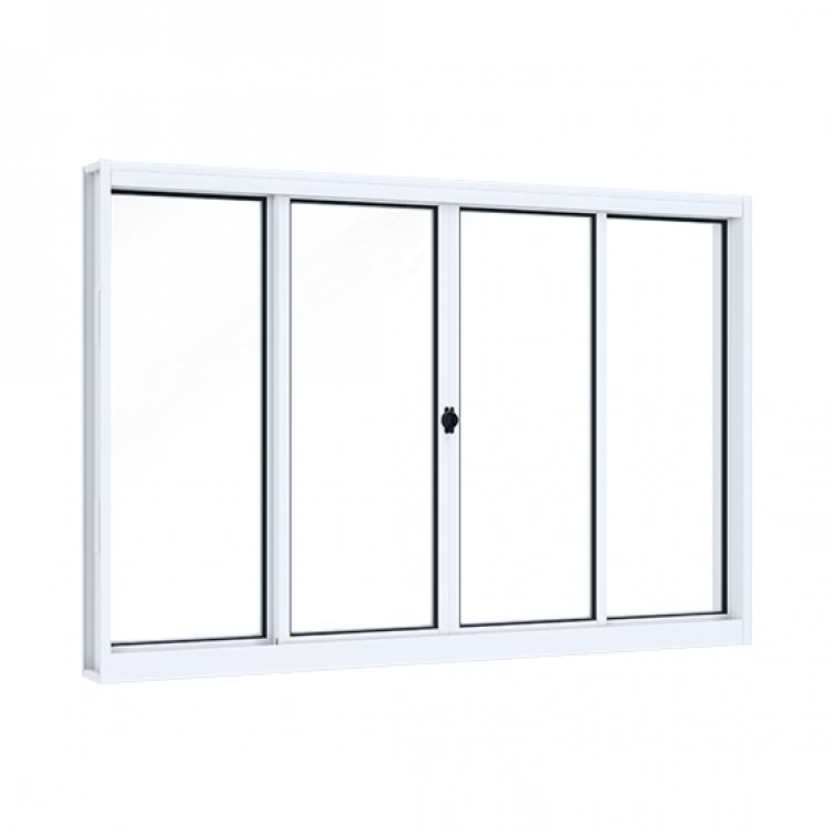 Janela de Aço de Correr 100x120cm 4 Folhas com Vidro Liso Riobras Branco